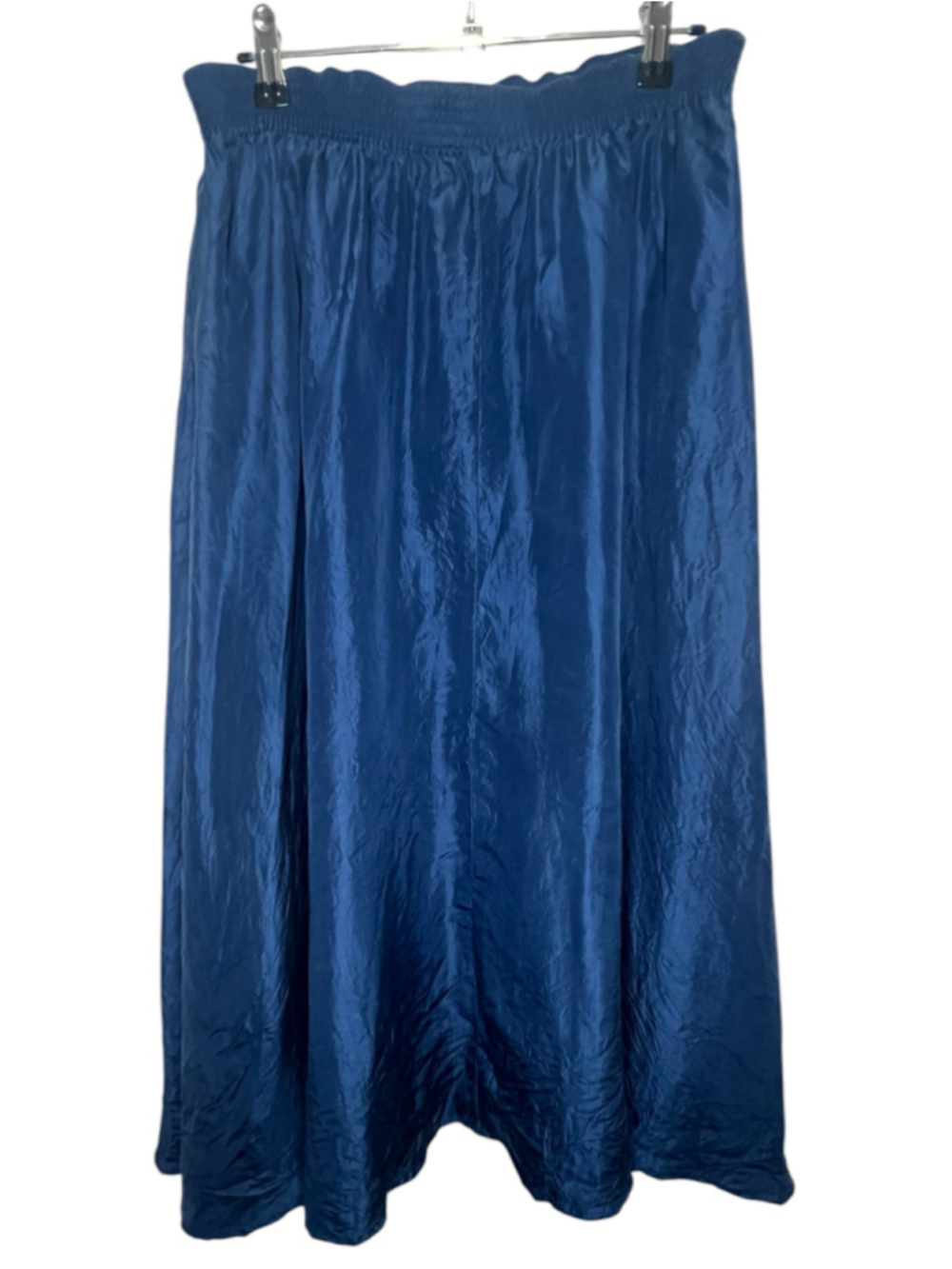 Valerie Steven's Pure Silk Blue Elastic Waist Lightweight Maxi Skirt With Picket